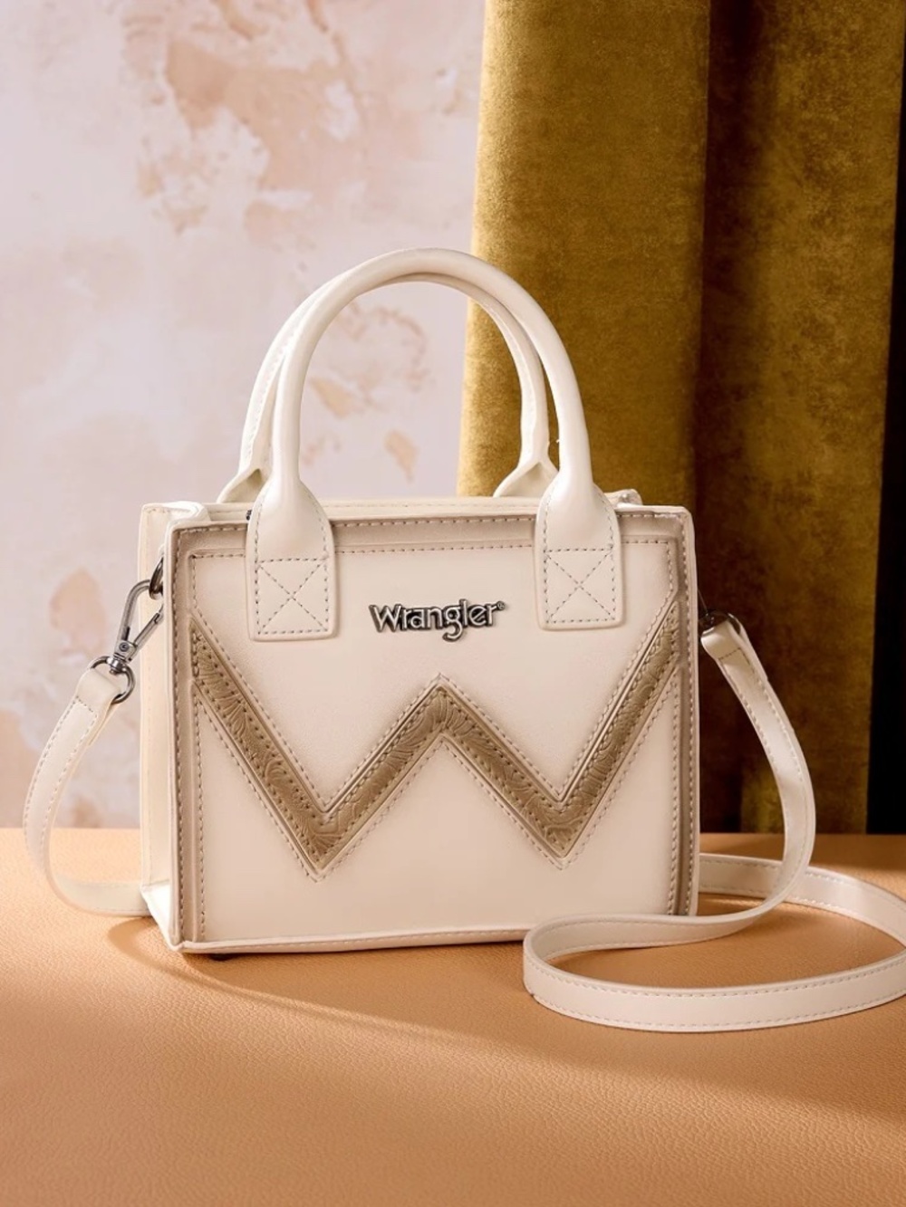 Wrangler Chevron Stitch Tote Crossbody Bag - Beige